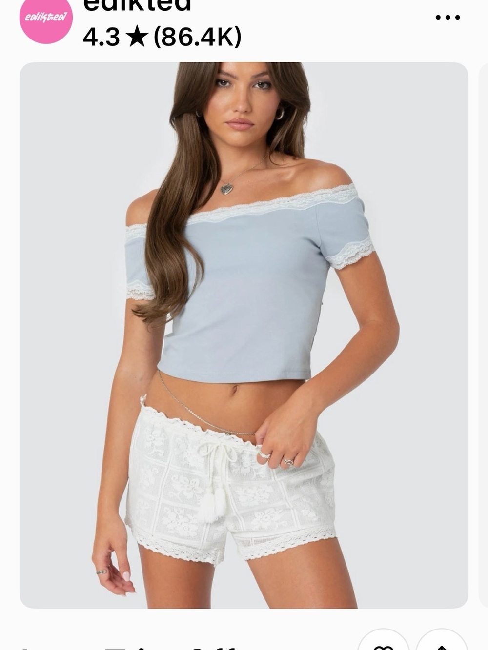 Light Blue Off-Shoulder Lace Trim Crop Top